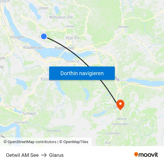 Oetwil AM See to Glarus map