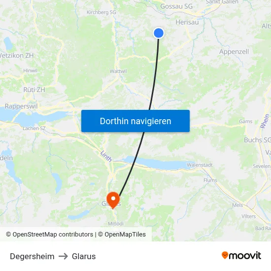 Degersheim to Glarus map