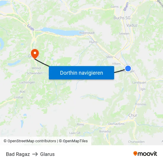Bad Ragaz to Glarus map