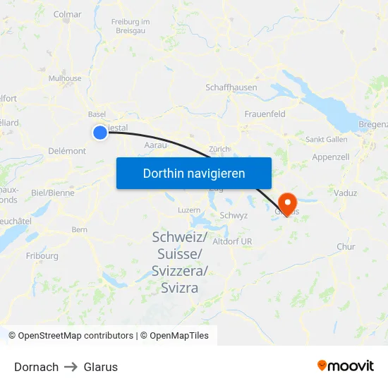 Dornach to Glarus map