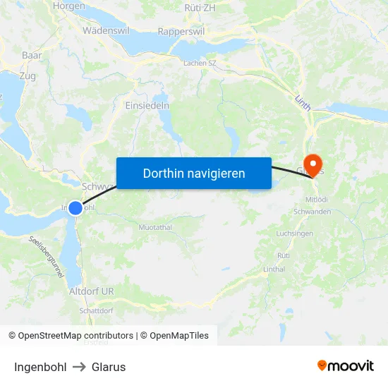 Ingenbohl to Glarus map
