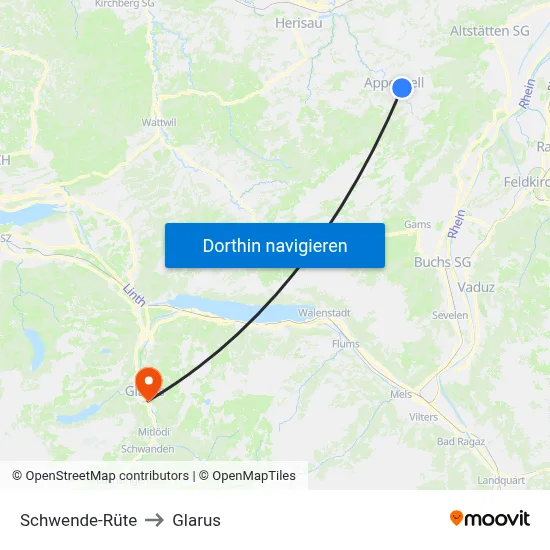 Schwende-Rüte to Glarus map