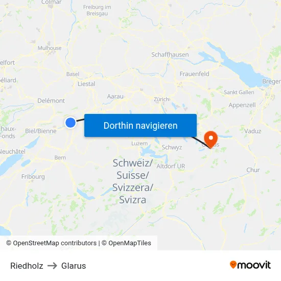 Riedholz to Glarus map