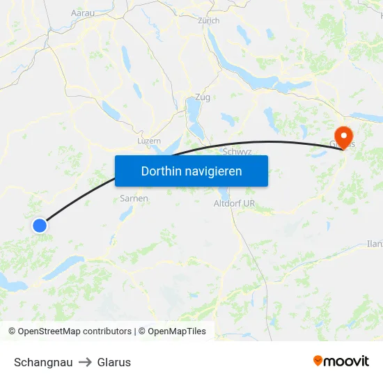Schangnau to Glarus map