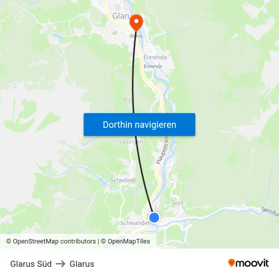 Glarus Süd to Glarus map