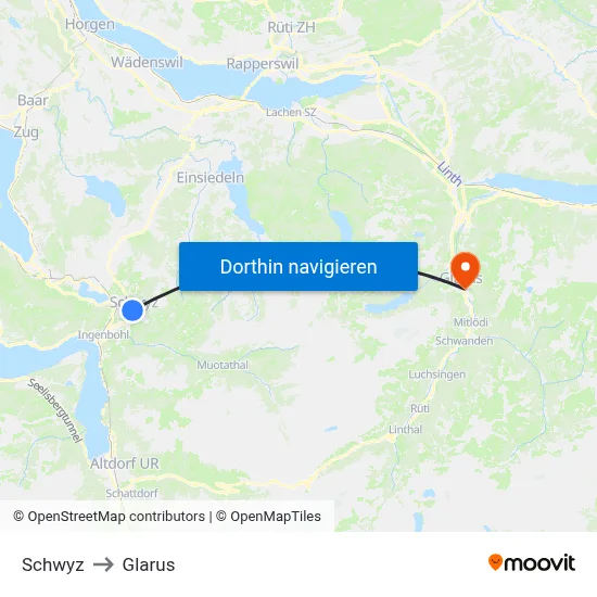 Schwyz to Glarus map