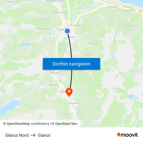 Glarus Nord to Glarus map