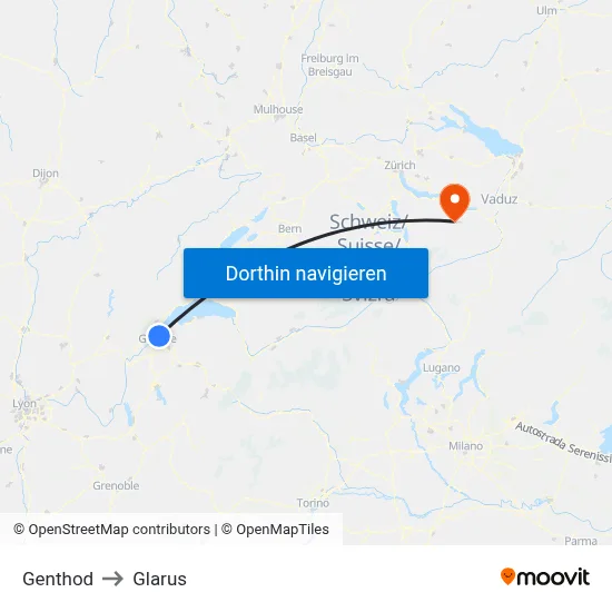 Genthod to Glarus map