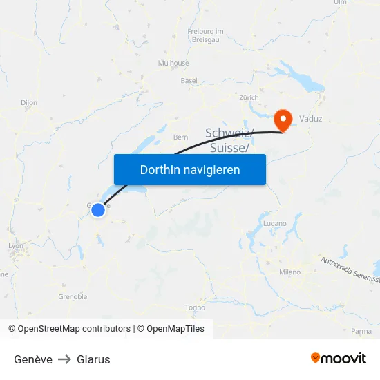 Genève to Glarus map