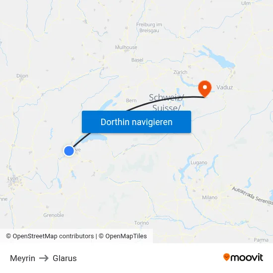 Meyrin to Glarus map