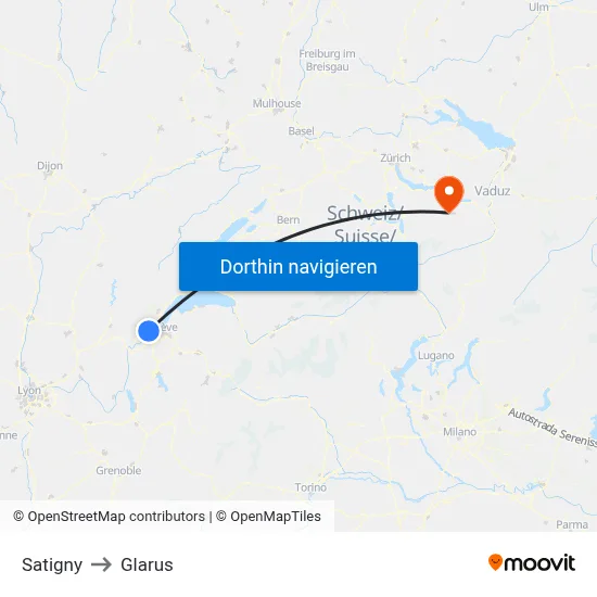 Satigny to Glarus map