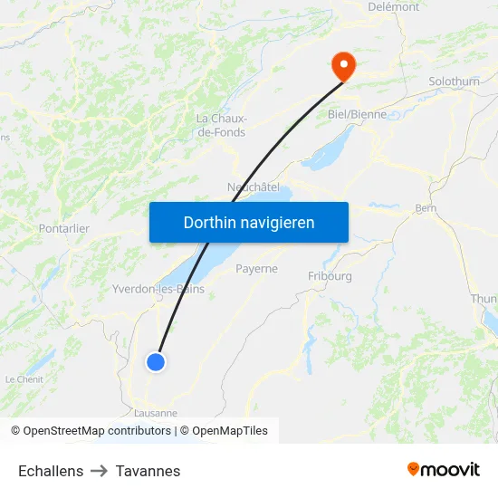 Echallens to Tavannes map