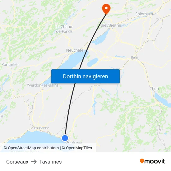 Corseaux to Tavannes map
