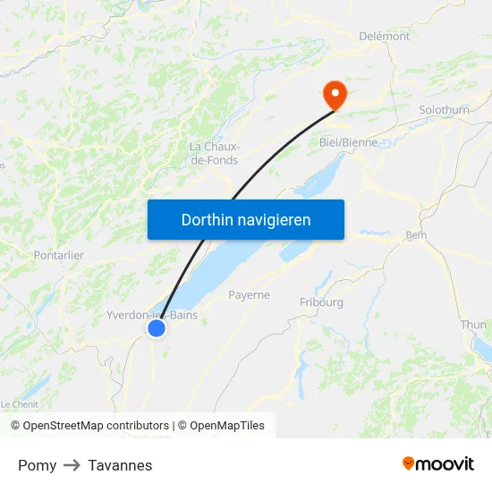 Pomy to Tavannes map