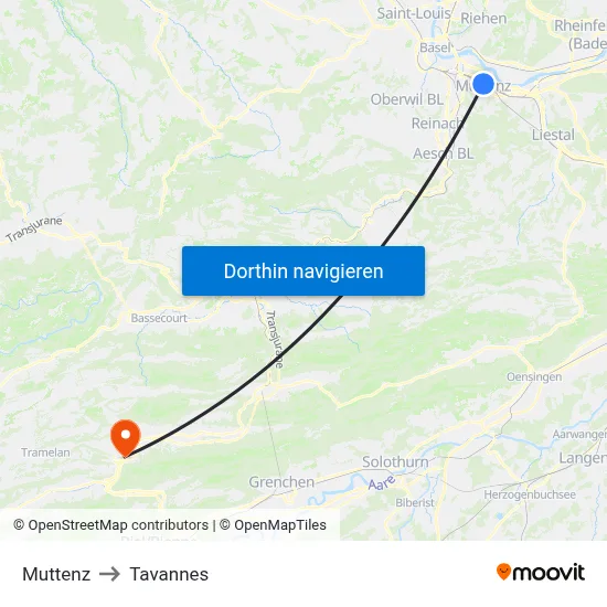 Muttenz to Tavannes map