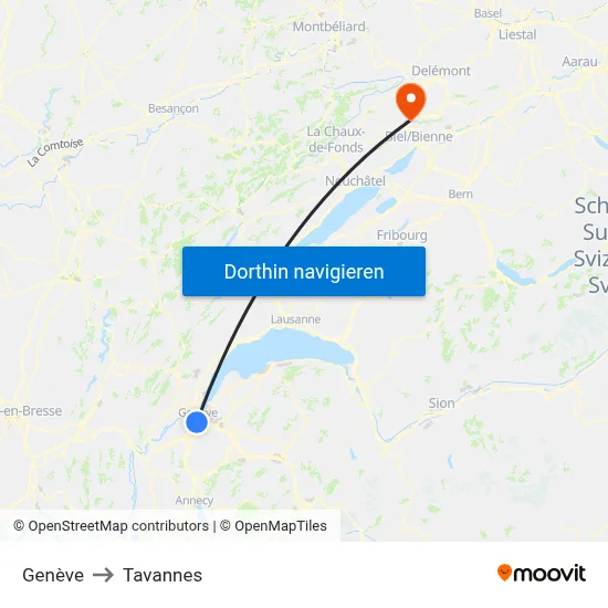 Genève to Tavannes map
