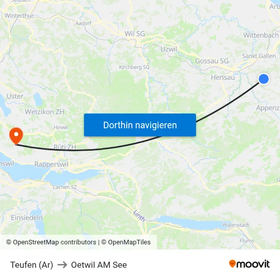Teufen (Ar) to Oetwil AM See map