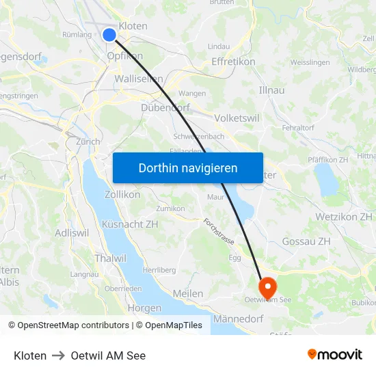 Kloten to Oetwil AM See map