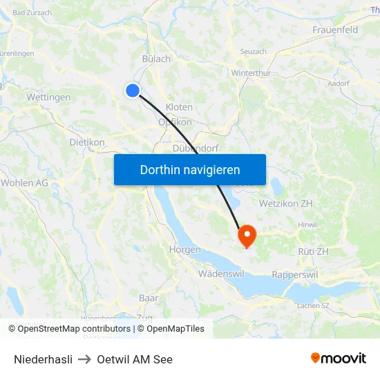 Niederhasli to Oetwil AM See map