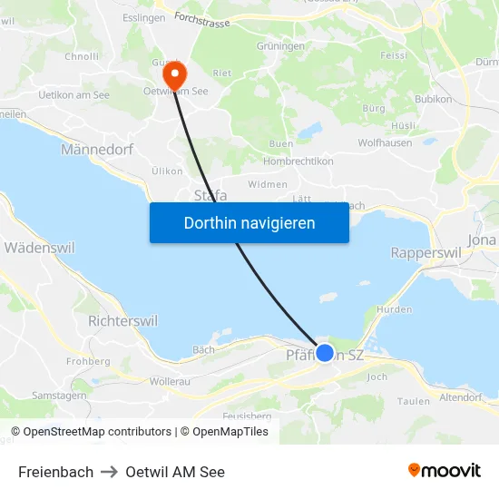 Freienbach to Oetwil AM See map