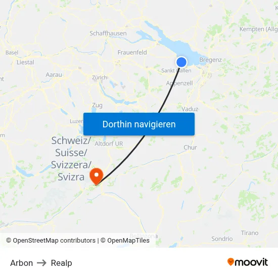 Arbon to Realp map