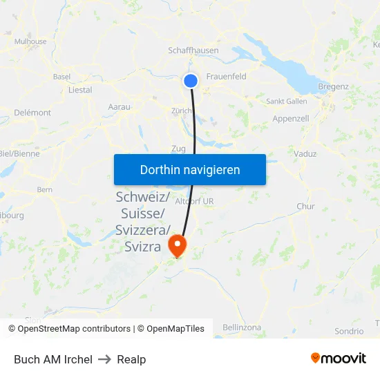 Buch AM Irchel to Realp map