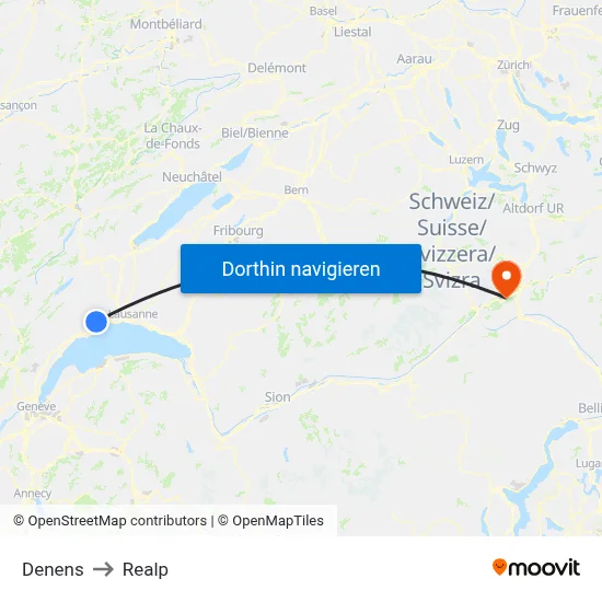 Denens to Realp map
