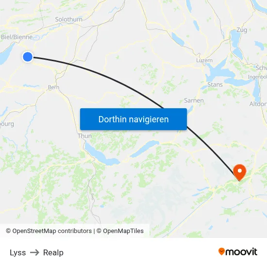 Lyss to Realp map