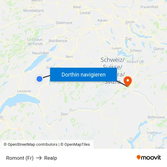 Romont (Fr) to Realp map