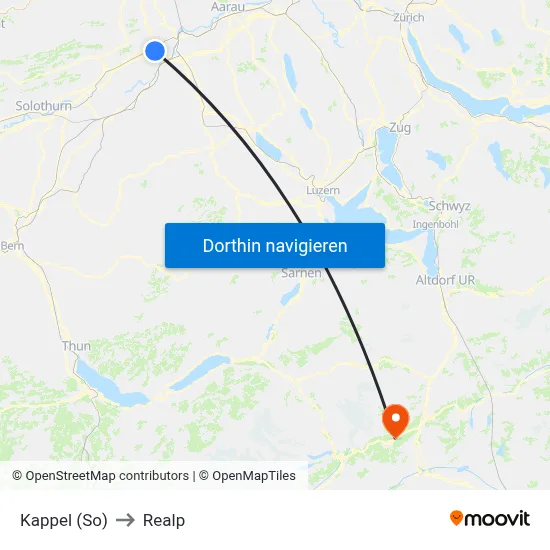 Kappel (So) to Realp map