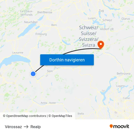 Vérossaz to Realp map