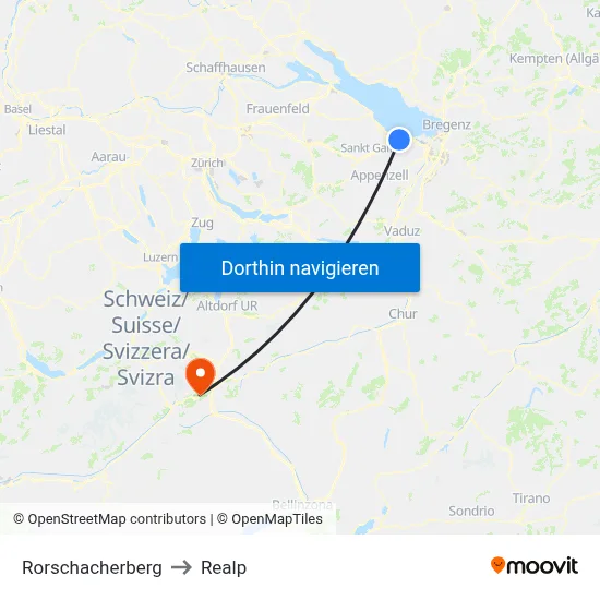 Rorschacherberg to Realp map