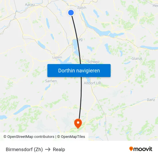 Birmensdorf (Zh) to Realp map
