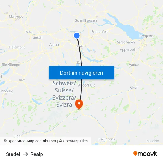 Stadel to Realp map