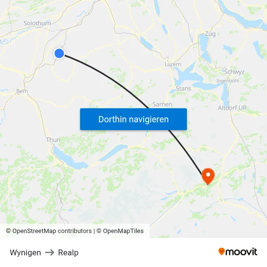 Wynigen to Realp map