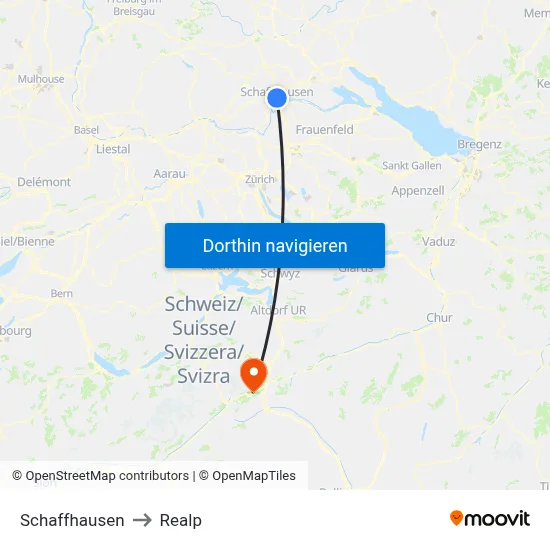 Schaffhausen to Realp map