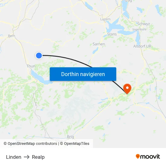 Linden to Realp map