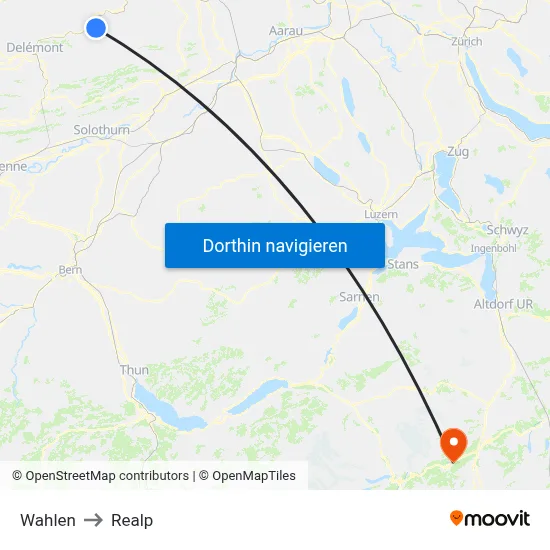 Wahlen to Realp map