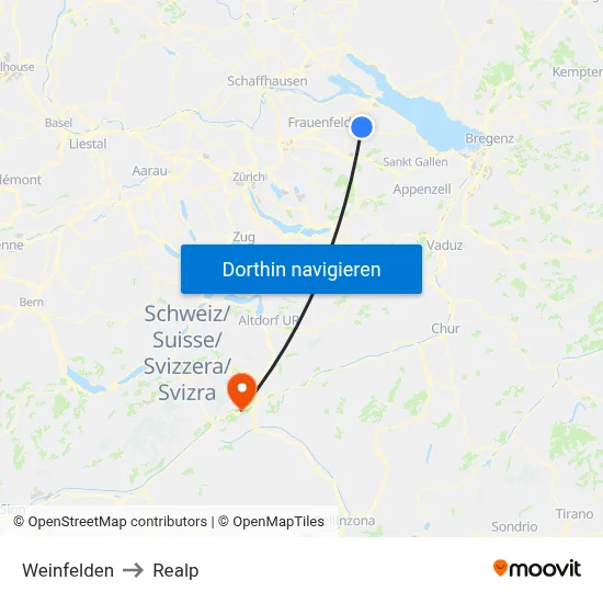 Weinfelden to Realp map