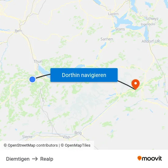 Diemtigen to Realp map