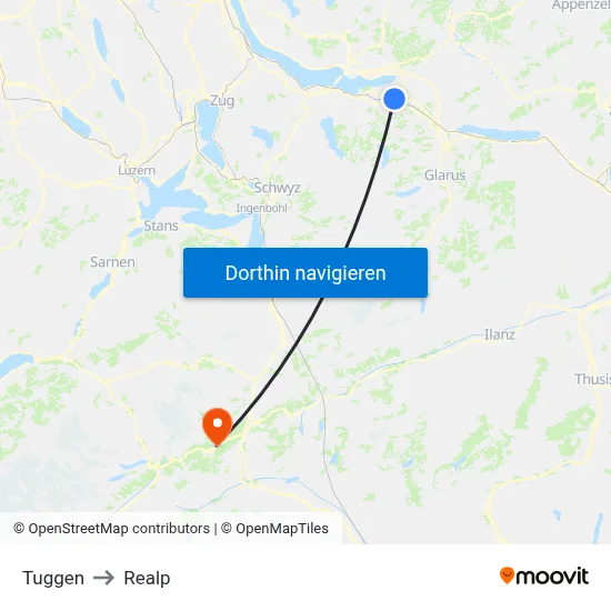 Tuggen to Realp map