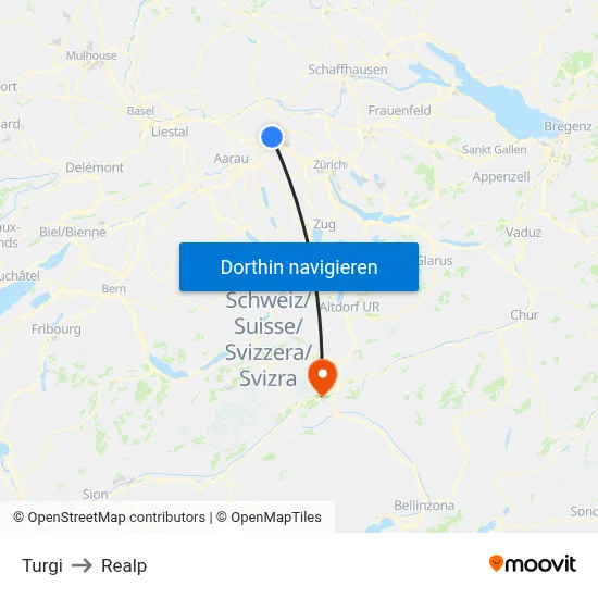 Turgi to Realp map