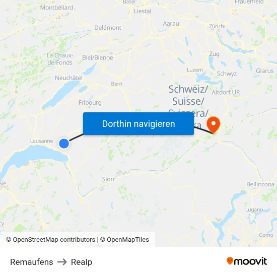 Remaufens to Realp map