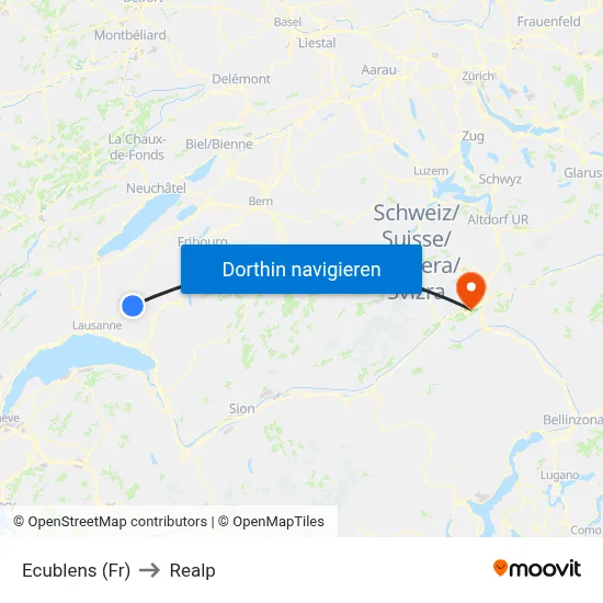 Ecublens (Fr) to Realp map