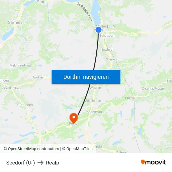Seedorf (Ur) to Realp map