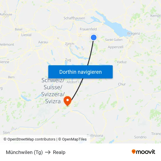 Münchwilen (Tg) to Realp map