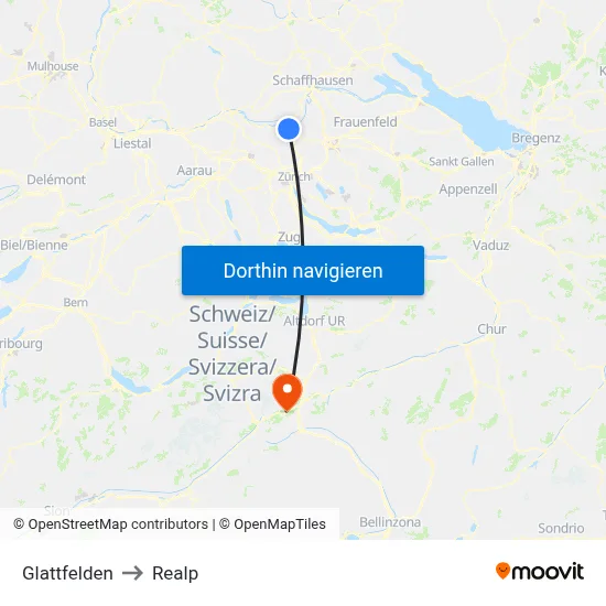 Glattfelden to Realp map