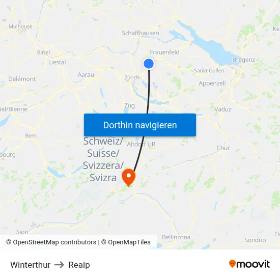 Winterthur to Realp map