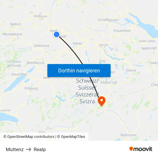 Muttenz to Realp map