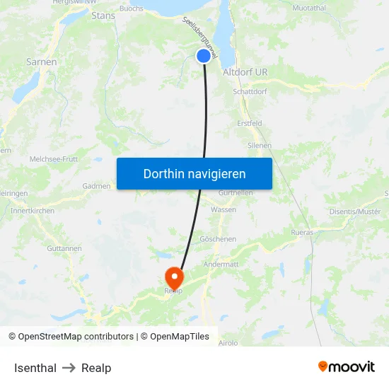 Isenthal to Realp map